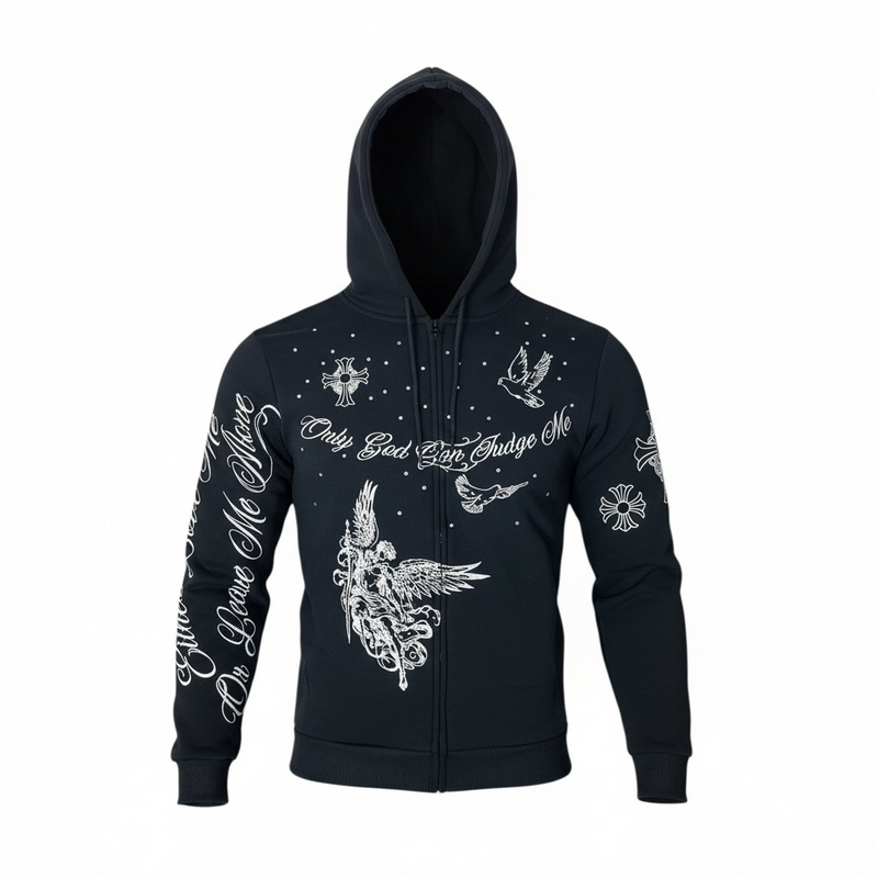 Black Pike 'Only God Can Judge Me' Rhinestone Hoodie (Black) FB2539S