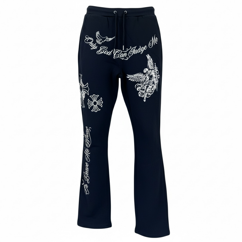 Black Pike 'Only God Can Judge Me' Stacked Sweatpants (Black) FB2539S