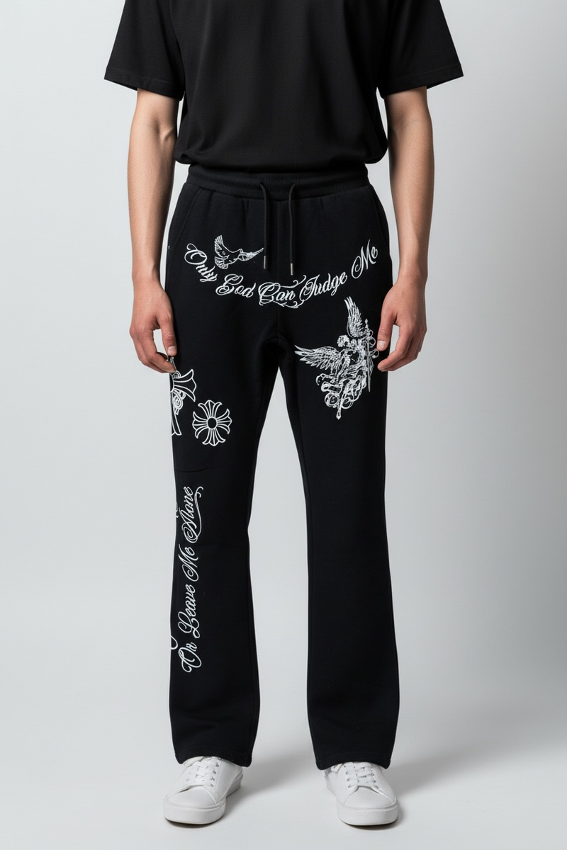 Black Pike 'Only God Can Judge Me' Stacked Sweatpants (Black) FB2539S
