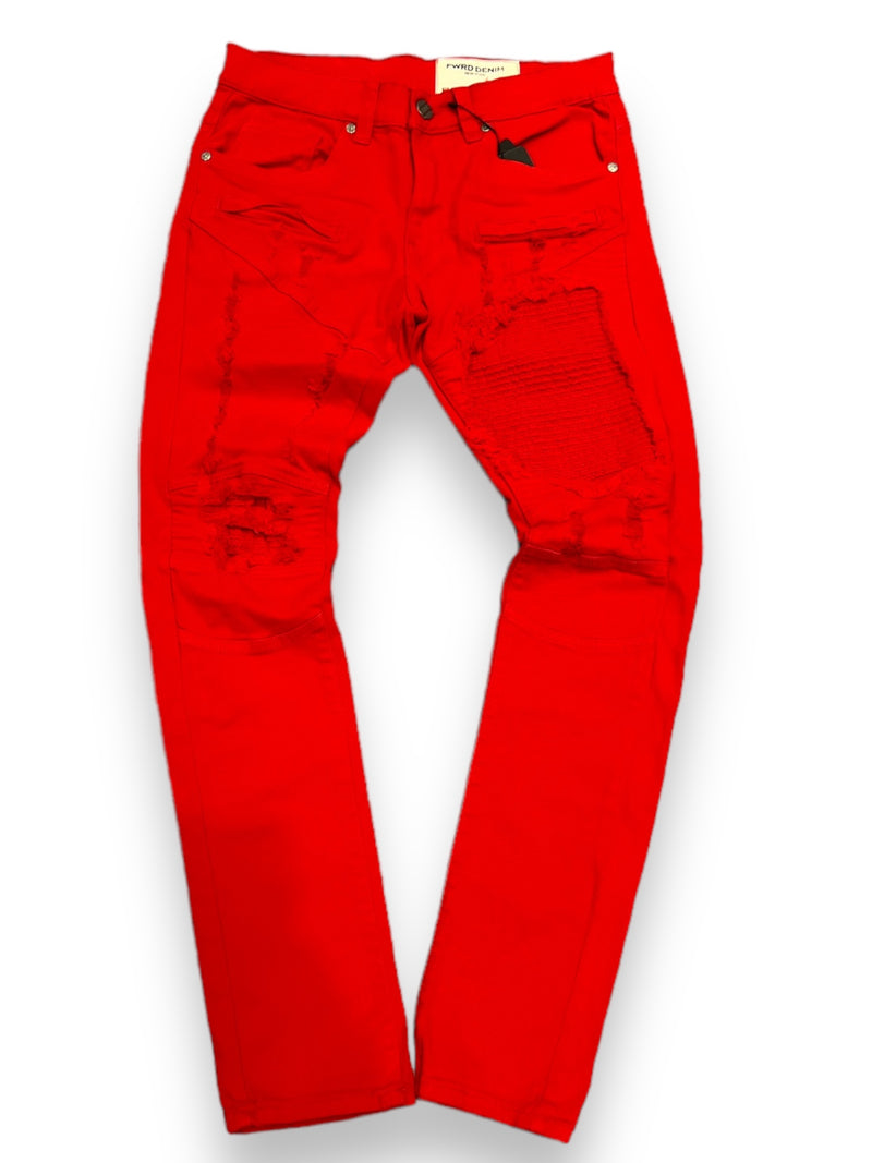 FWRD Distressed Moto Denim FW-33574A (Red)