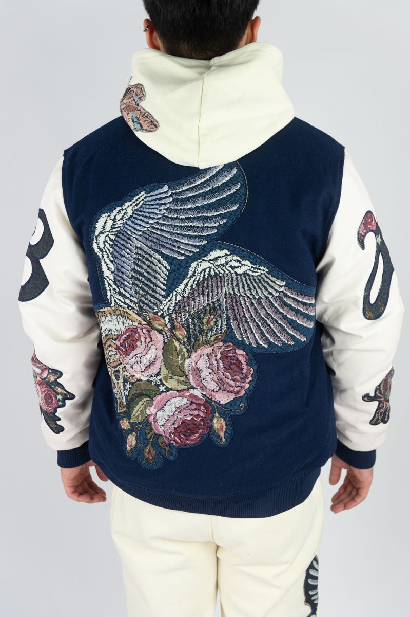 Rebel Denim 'Tapestry Flower' Varsity Jacket (DK. Royal) 642-552