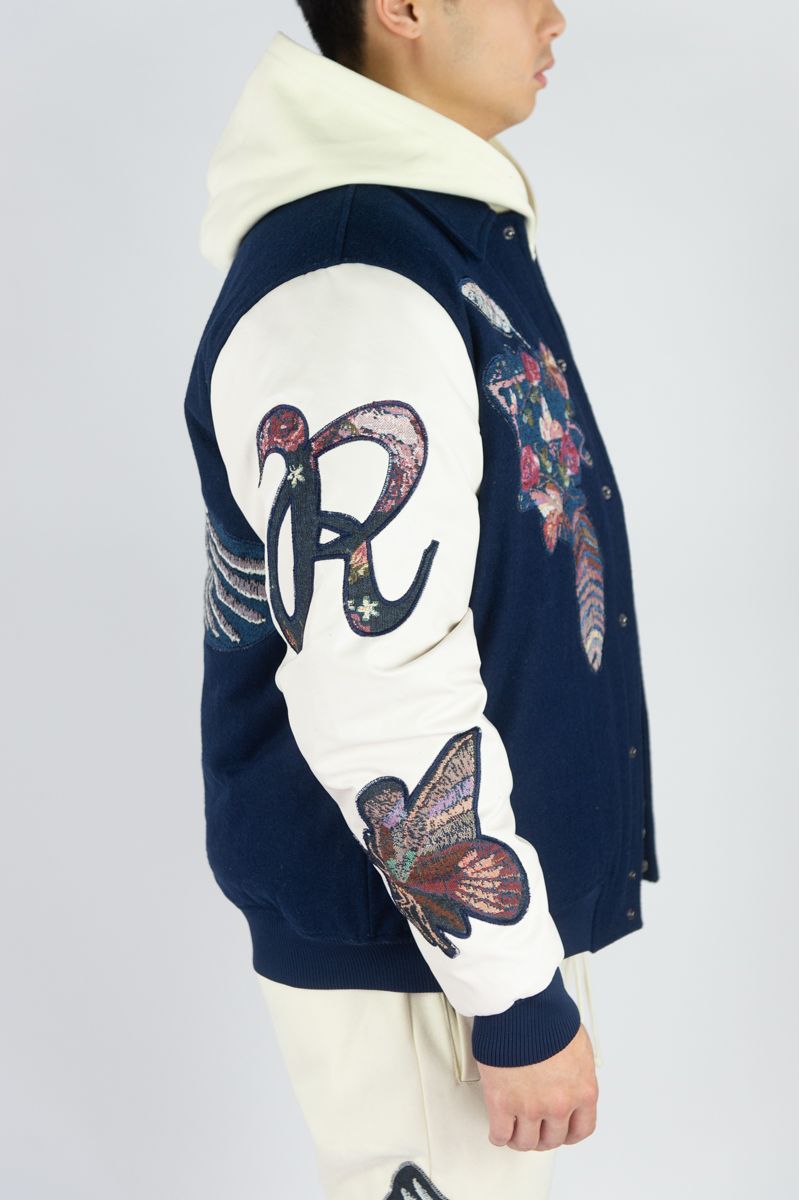 Rebel Denim 'Tapestry Flower' Varsity Jacket (DK. Royal) 642-552