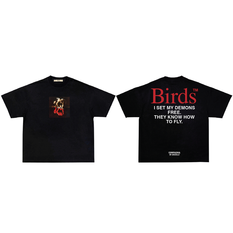 Birds 'Set Demons Free' Black Oversized Ultra-Premium Box S/S T-Shirt - FRESH N FITTED