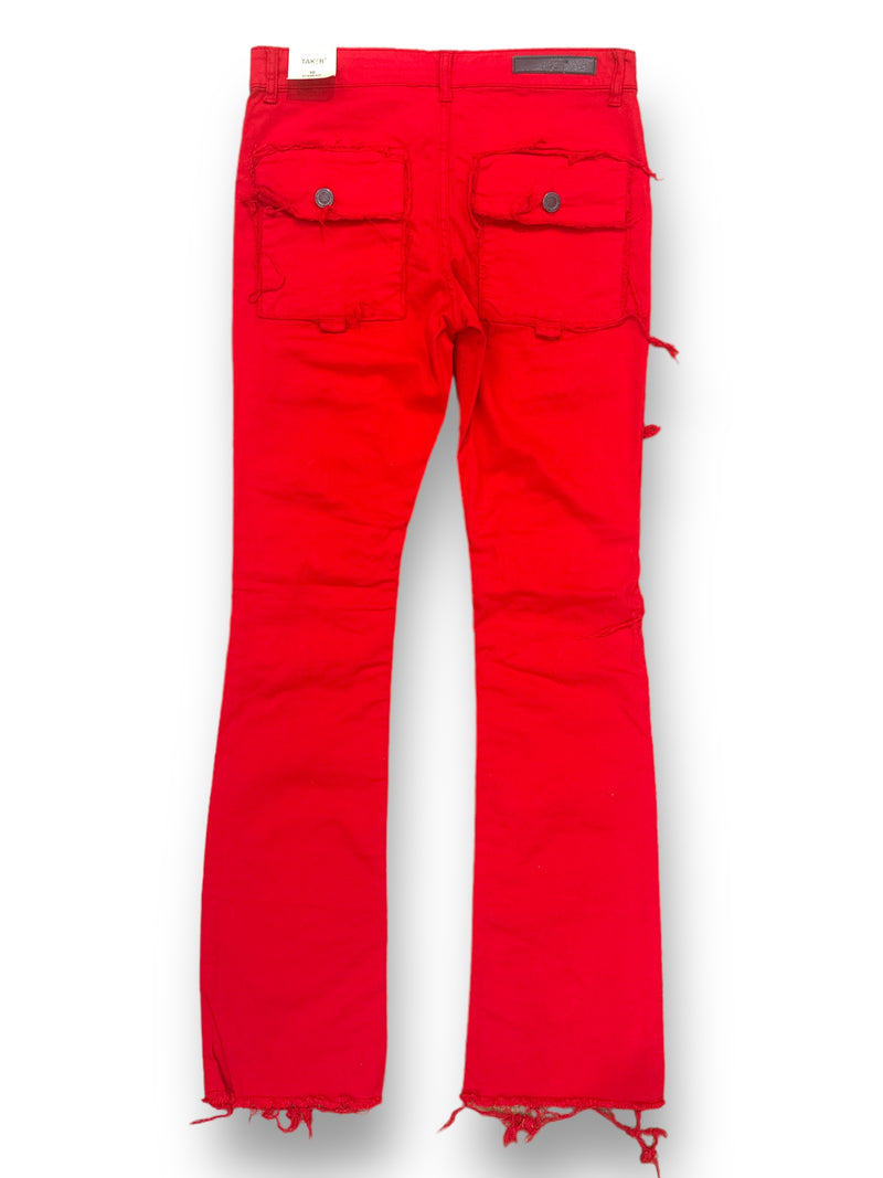 Taker 'Stacked and Flared' Cargo Denim (Red) B2022 - Fresh N Fitted Inc