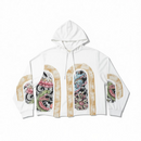 VOYAGE STUDIO 'Dragon' Rip & Tear Terry Cropped Hoodie (White) 53J10