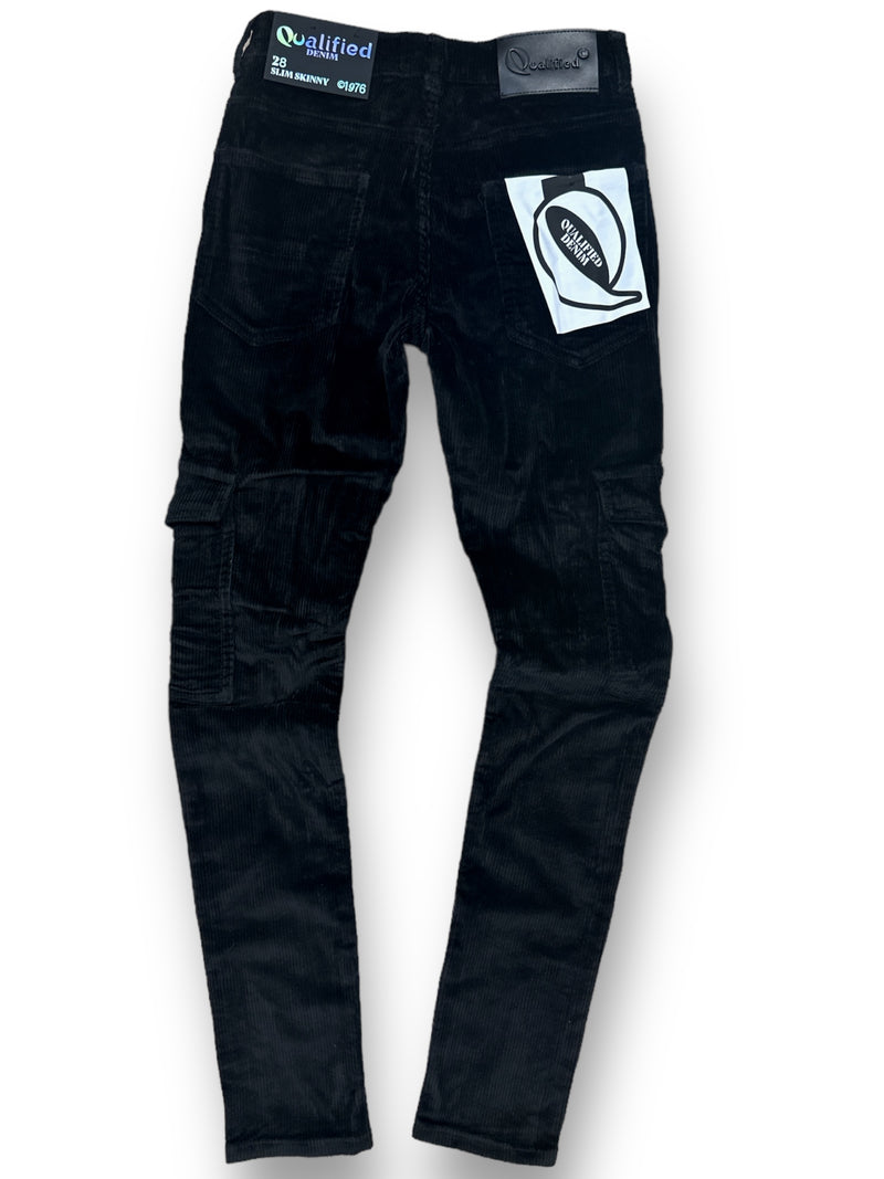 Qualified Denim Corduroy Cargo Pants (Black) QDL-166135 - Fresh N Fitted Inc