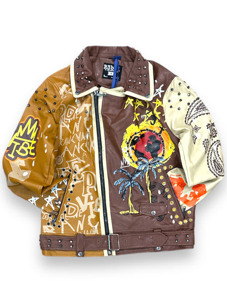 Rebel Minds Leather Biker Jacket (Brown) 621-582