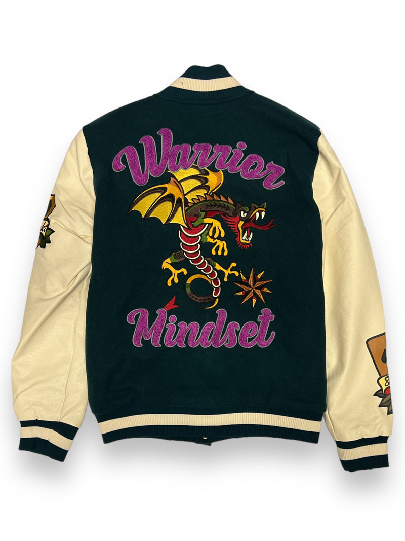 8IGHTH/DSTRKT 'Warrior Mindset' Varsity Jacket In Dark Green - Fresh N Fitted Inc