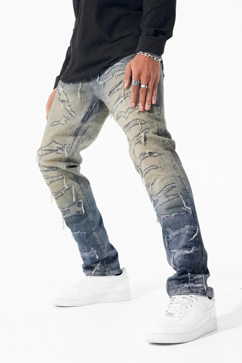 Sean- Heavy Shredded And Repaired Denim (Sandstorm) JS1177 - Fresh N Fitted Inc