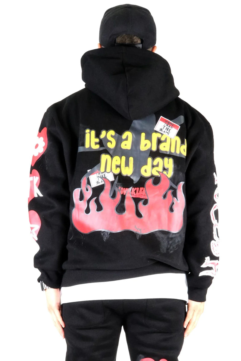 KLEEP 'Spider Heavy Weight Brushed Graphic' Pullover Hoodie (Black) KF6910