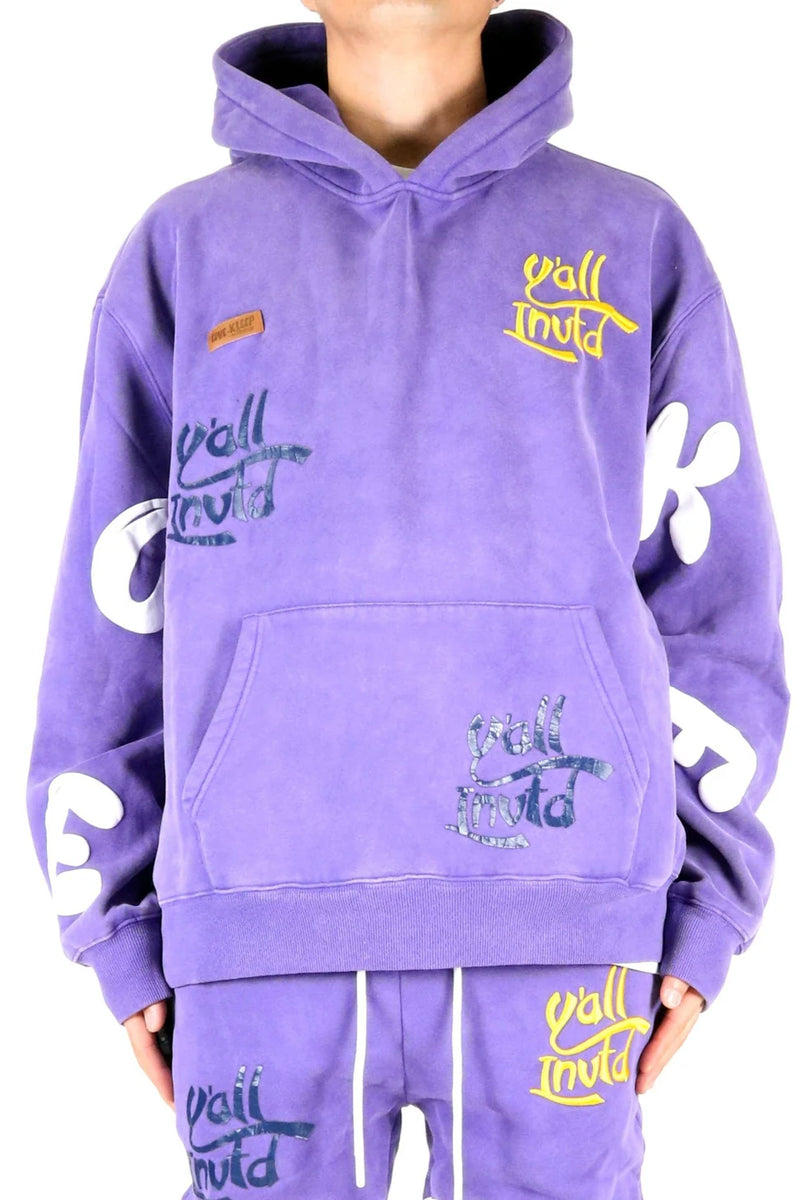 KLEEP 'Mardi Heavy Weight Brushed Graphic' Pullover Hoodie (Purple) KF6920