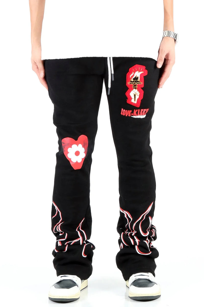 KLEEP 'Spider' Heavy Weight Brushed Graphic Stacked Sweats (Black) KMP7910