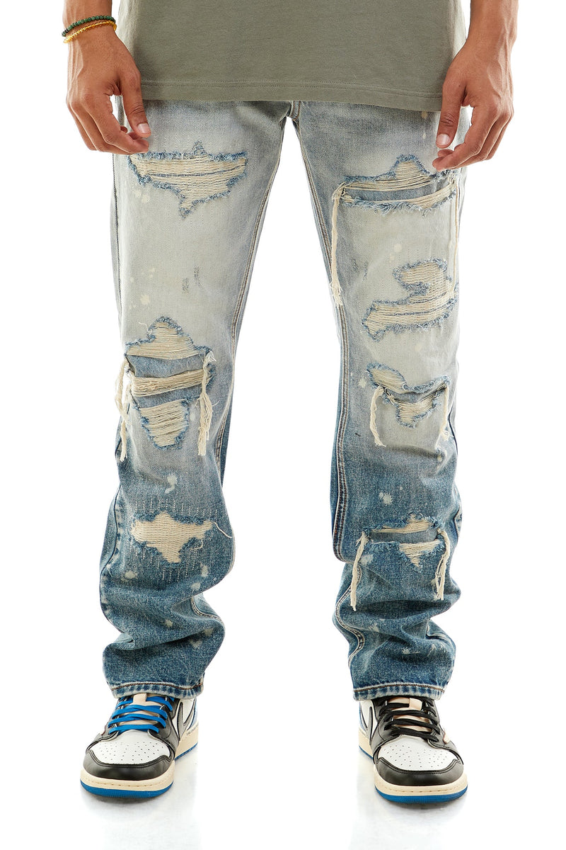 KDNK 'Rip & Repair' Regular Jeans (Faded Blue) KND4509 - Fresh N Fitted Inc