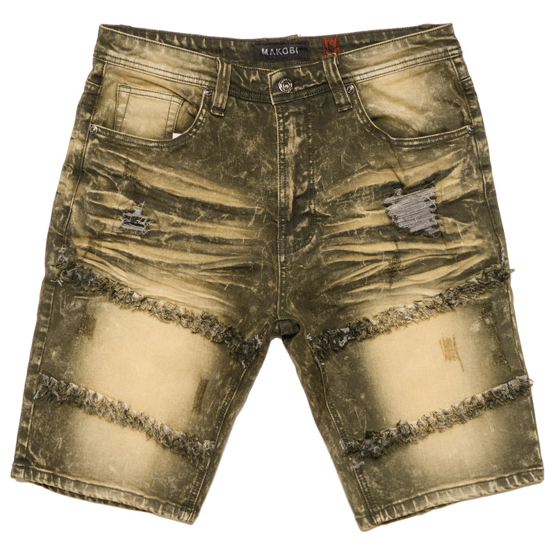 Makobi 'Noah' Denim Shorts (Olive Wash) M967 - Fresh N Fitted Inc