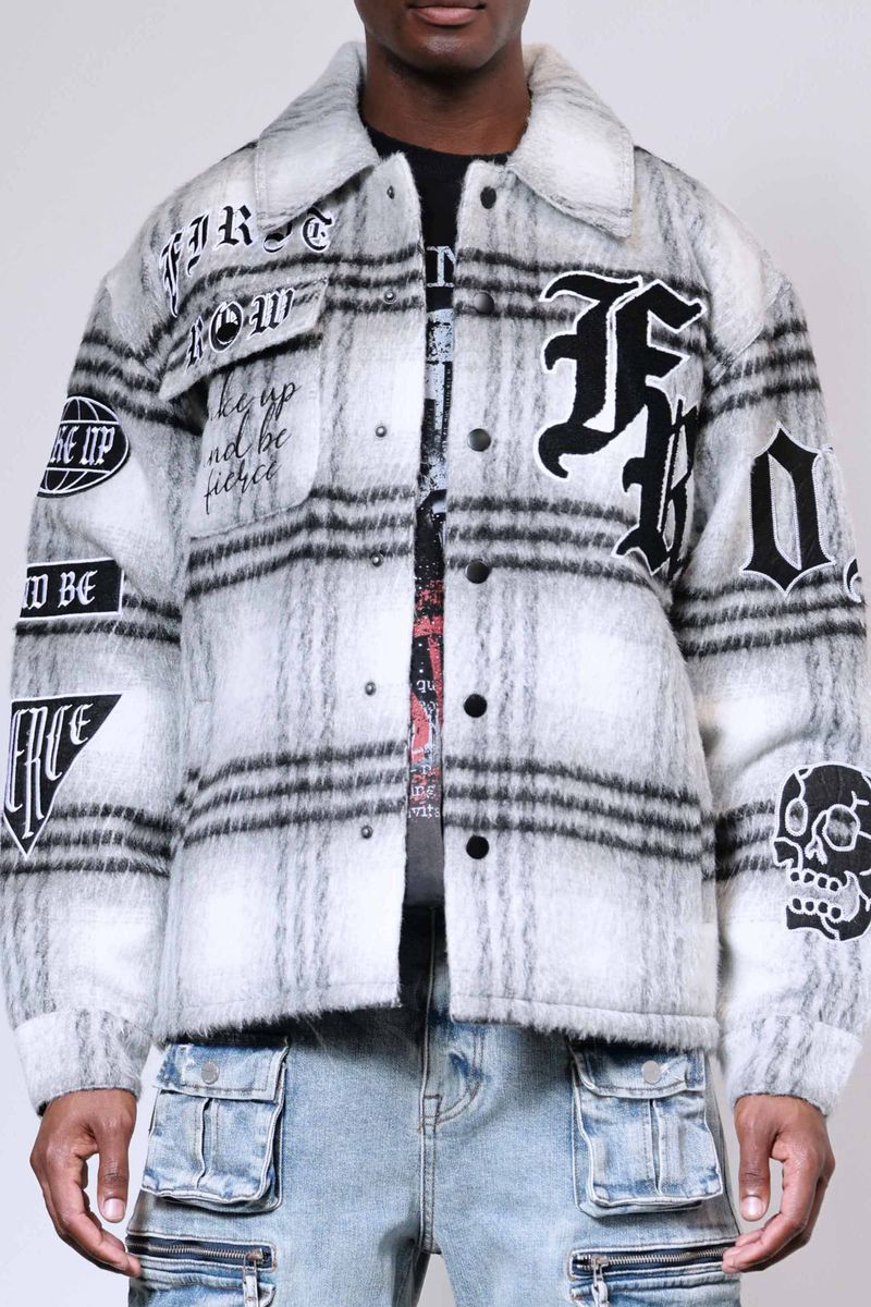 First Row 'Wake Up & Be Fierce' Multi Patches Wool Shaket (Black) FRJ2099A