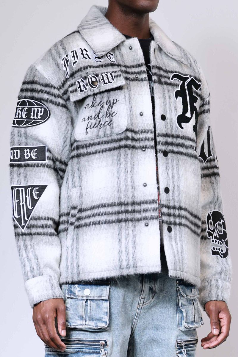 First Row 'Wake Up & Be Fierce' Multi Patches Wool Shaket (Black) FRJ2099A