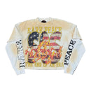 Rare Peace 'SOS' Oversized Rhinestone Cropped Longsleeve T-shirt (Ecru) RK5045