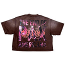 Rare Peace 'Dark Age 2.0' Oversized Rhinestone Cropped T-shirt (DK. Brown) RT5040