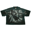 Rare Peace 'Save Our Souls' Oversized Rhinestone Cropped T-shirt (Pine Green) RT5058