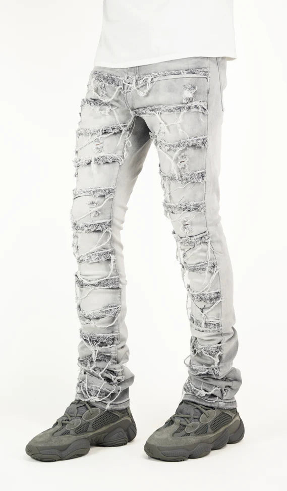Focus Ripped Stacked Denim (Lt. Grey) 3364C - Fresh N Fitted Inc