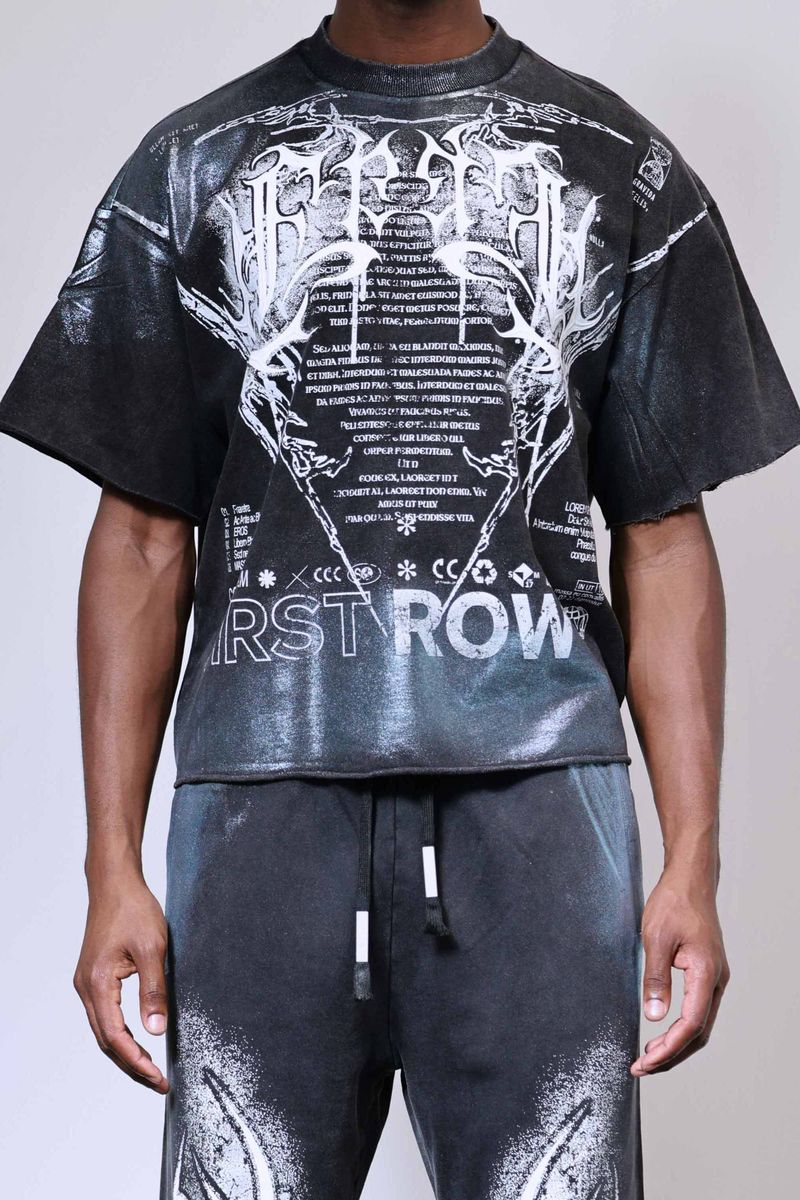 First Row ‘Y2K Tribal’ Cropped T-Shirt (Washed Black) FRM3024A
