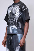 First Row ‘Y2K Tribal’ Cropped T-Shirt (Washed Black) FRM3024A - FRESH N FITTED