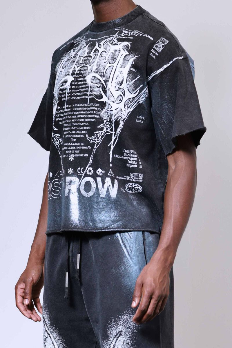 First Row ‘Y2K Tribal’ Cropped T-Shirt (Washed Black) FRM3024A