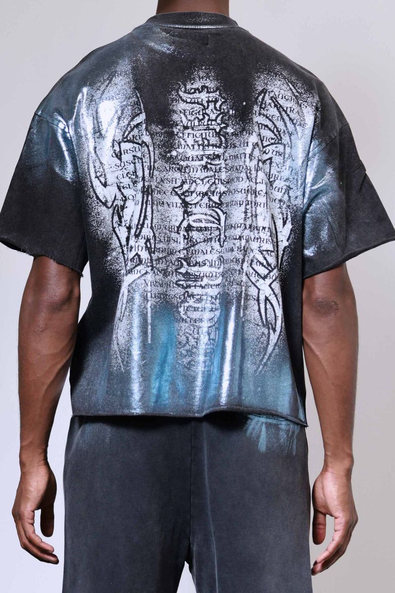 First Row ‘Y2K Tribal’ Cropped T-Shirt (Washed Black) FRM3024A