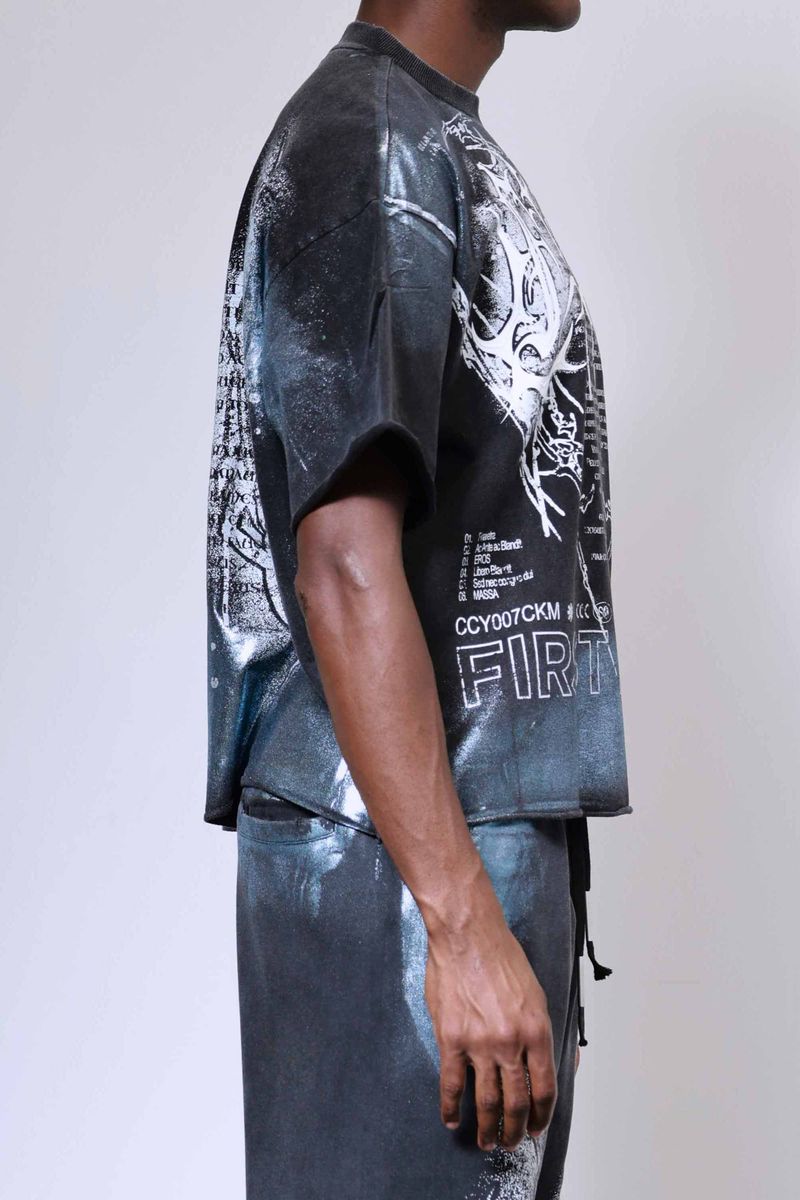 First Row ‘Y2K Tribal’ Cropped T-Shirt (Washed Black) FRM3024A