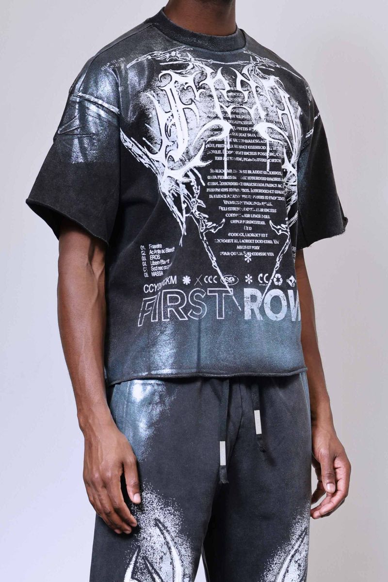 First Row ‘Y2K Tribal’ Cropped T-Shirt (Washed Black) FRM3024A