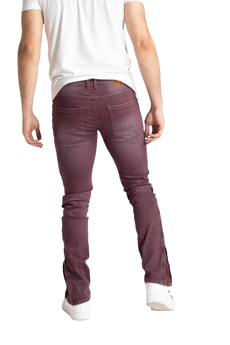 Taker 'Side Zipper' Stack Denim (Wine) B2064