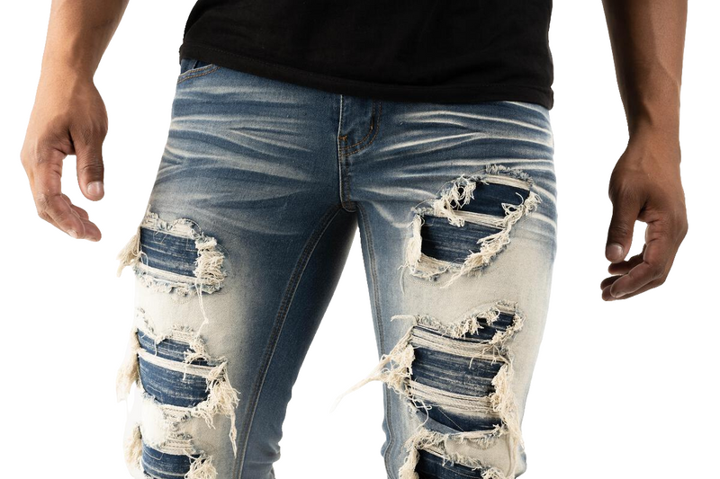 Taker Ripped Under Patch Denim (Dark Blue) B2034