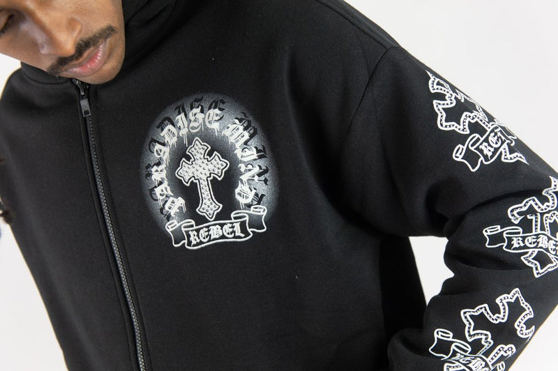 Rebel Minds 'Cross FZ' Zip Up Hoodie (Black) 152-328 - FRESH N FITTED