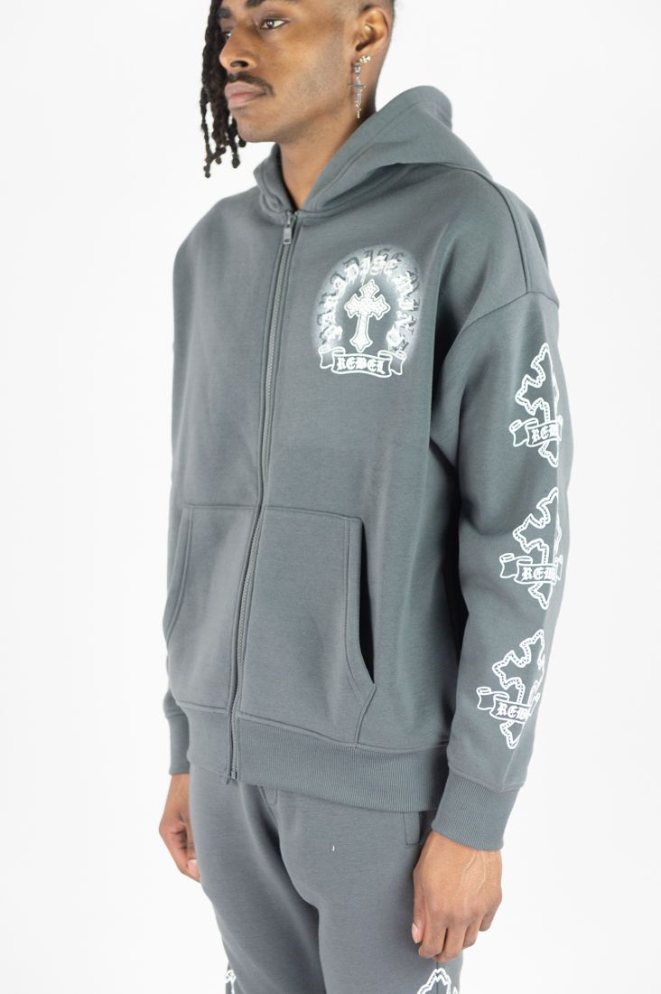 Rebel Minds 'Cross FZ' Zip Up Hoodie (DK Grey) 152-328 - FRESH N FITTED