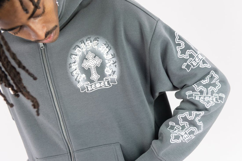 Rebel Minds 'Cross FZ' Zip Up Hoodie (DK Grey) 152-328 - FRESH N FITTED