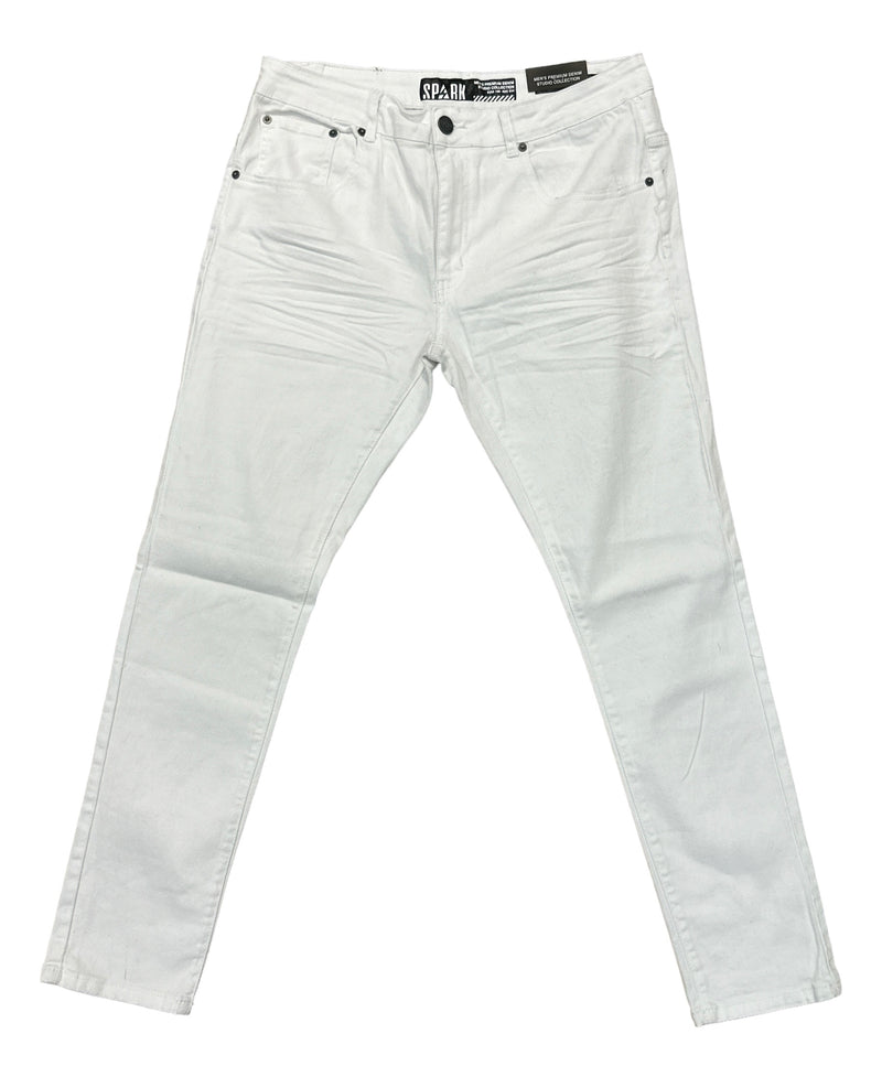 Spark Plain Stretch Skinny Fit Twill Jeans (White) 1914 - Fresh N Fitted Inc