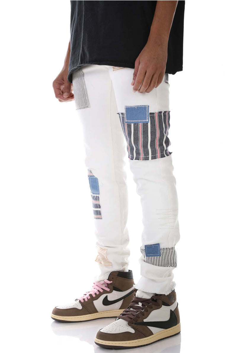 KDNK Patched Denim (White) KNB3195 - Fresh N Fitted Inc
