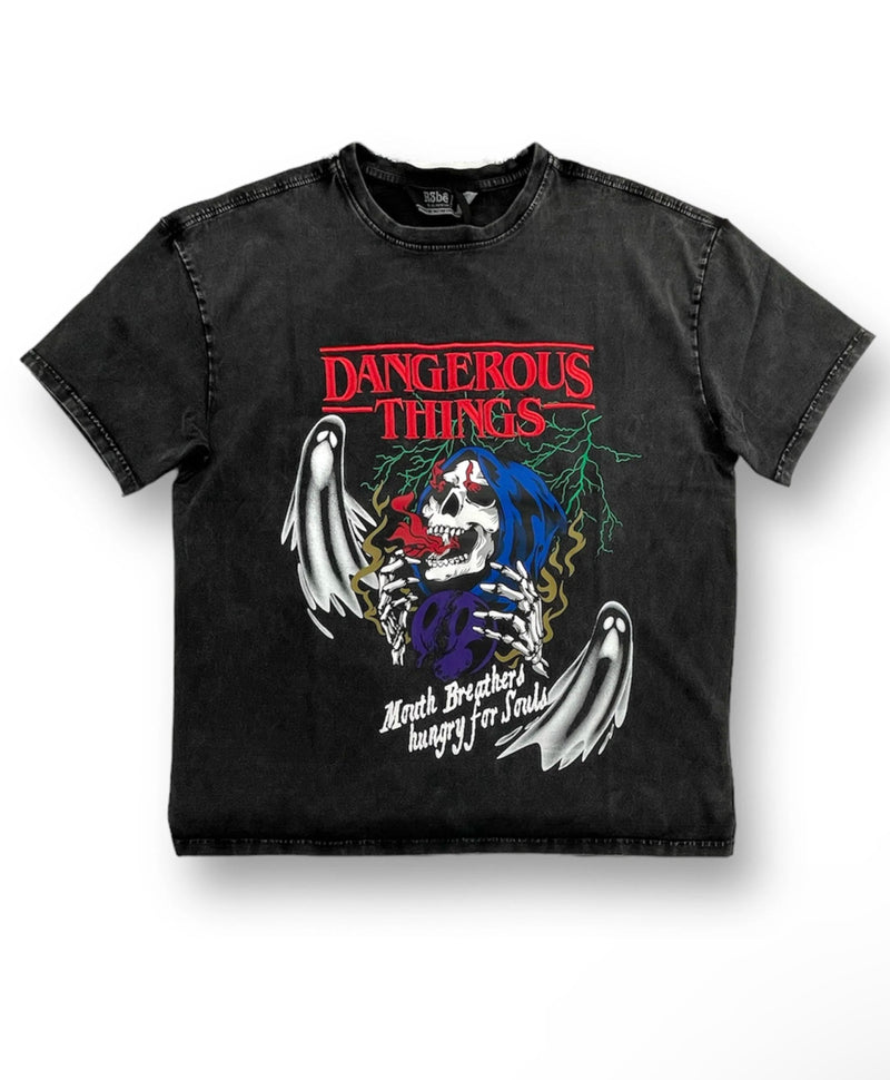 Rebel Minds 'Dangerous Things' Acid Washed T-Shirt (Black) 631-116 - Fresh N Fitted Inc