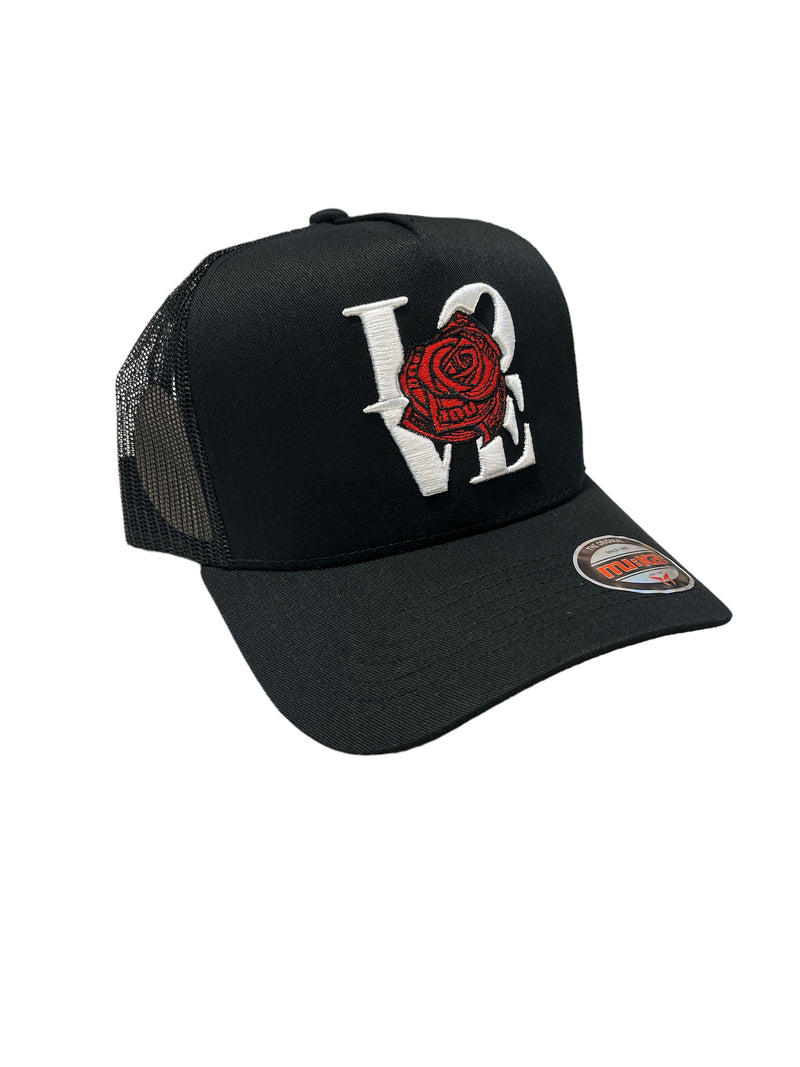 Muka 'Rose With Love' Trucker Hat (Black) TN5318B - Fresh N Fitted Inc