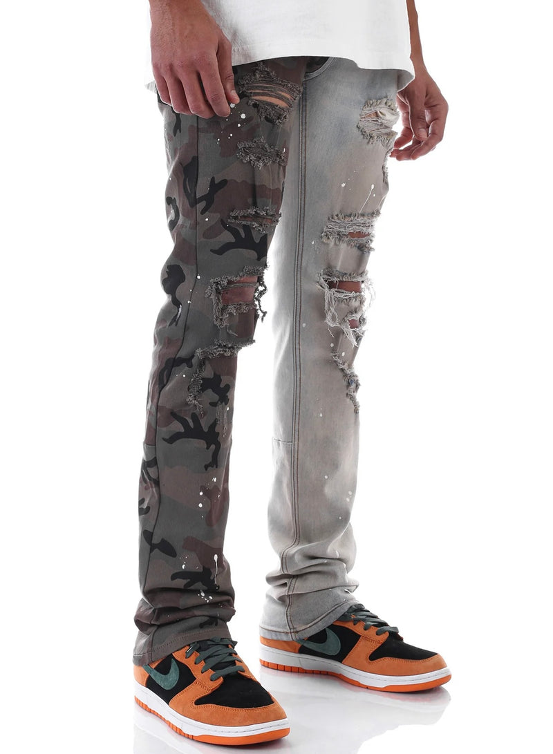 KDNK Stacked Contrast Camo Denim (Blue/Camo) KND4353-1 - Fresh N Fitted Inc