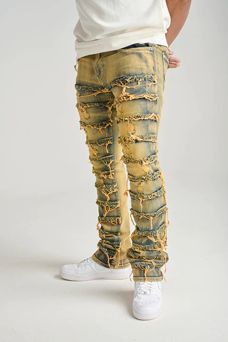 Spark Stretch Distressed Stack Denim (Taupe) S3016 - Fresh N Fitted Inc