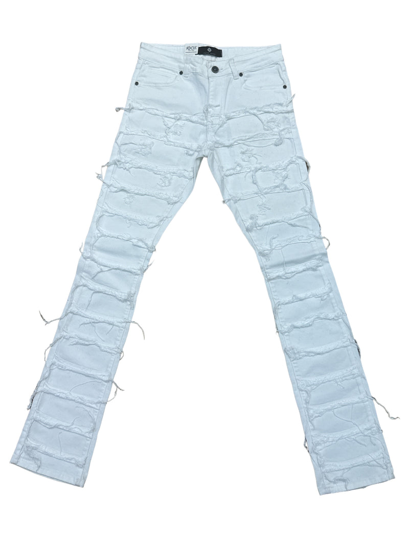 Focus Ripped Stacked Denim (White) 3364C - Fresh N Fitted Inc