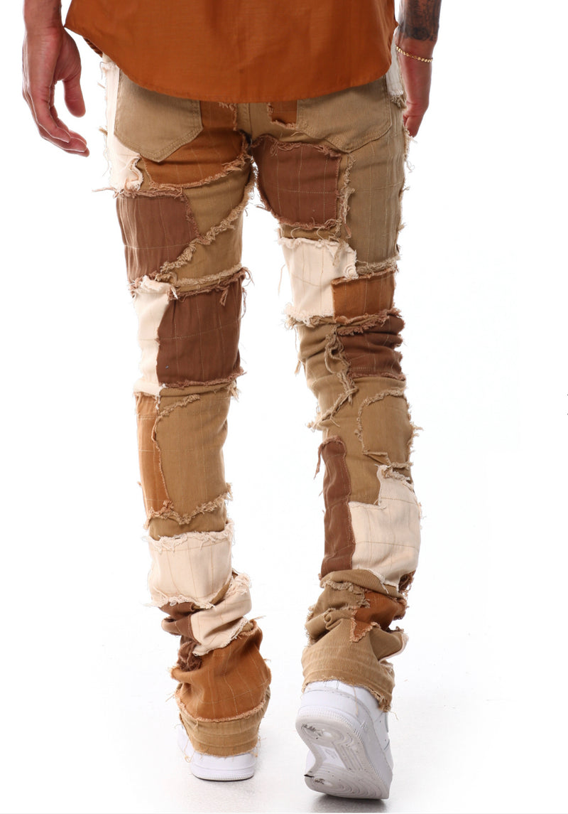 Waimea 'Distressed Patches' Stacked Fit Denim (Khaki) M5769TA - Fresh N Fitted Inc