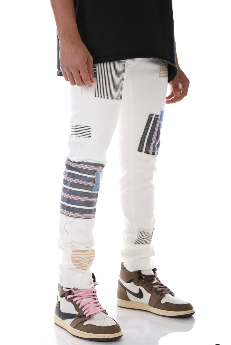 KDNK Patched Denim (White) KNB3195 - Fresh N Fitted Inc