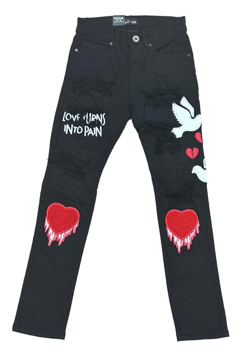 Focus Kids 'Love Turns Into Pain' Denim (Jet Black/Red) 3443 - Fresh N Fitted Inc