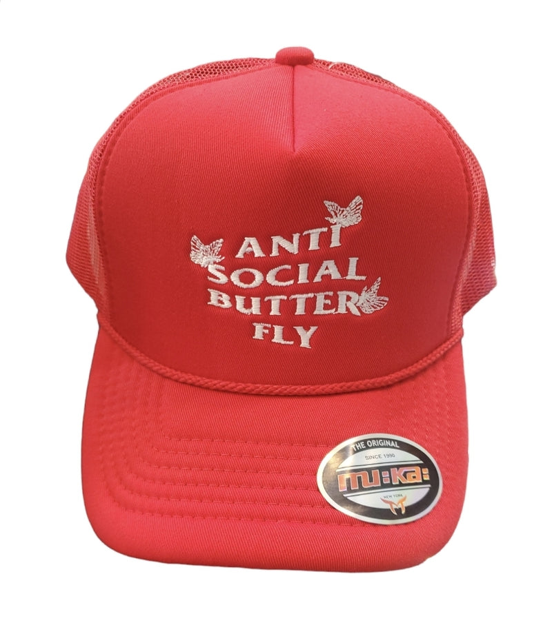 Muka 'Anti Social Butter Fly' Trucker Hat (Red) TN5350A - Fresh N Fitted Inc