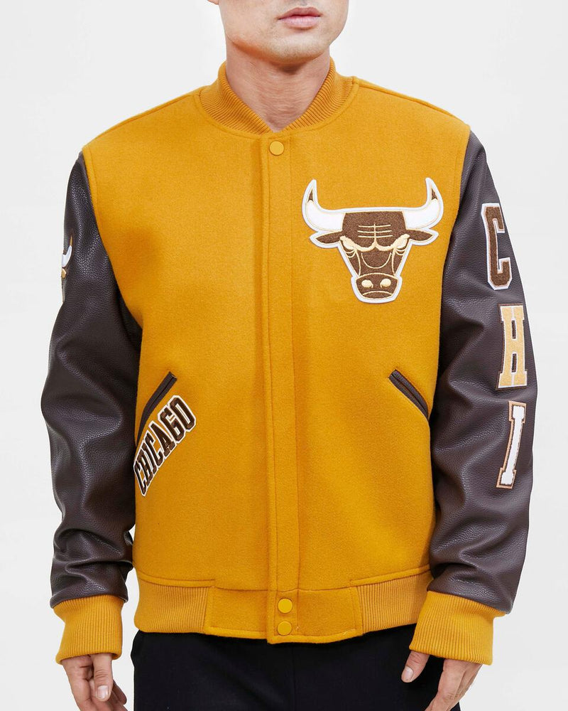 Chicago Bulls Logo Varsity Jacket (Brown) BCB651681 - Fresh N Fitted Inc