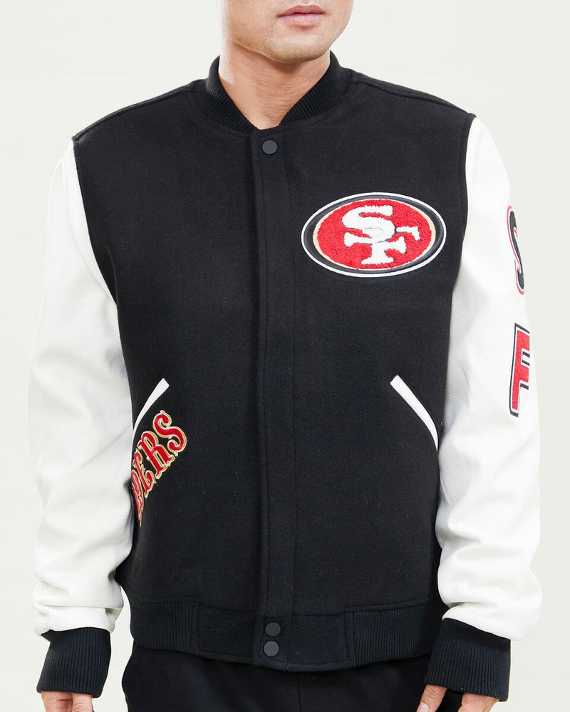 San Francisco 49ers Logo Varsity Jacket (Black/White) FS4641140 - Fresh N Fitted Inc