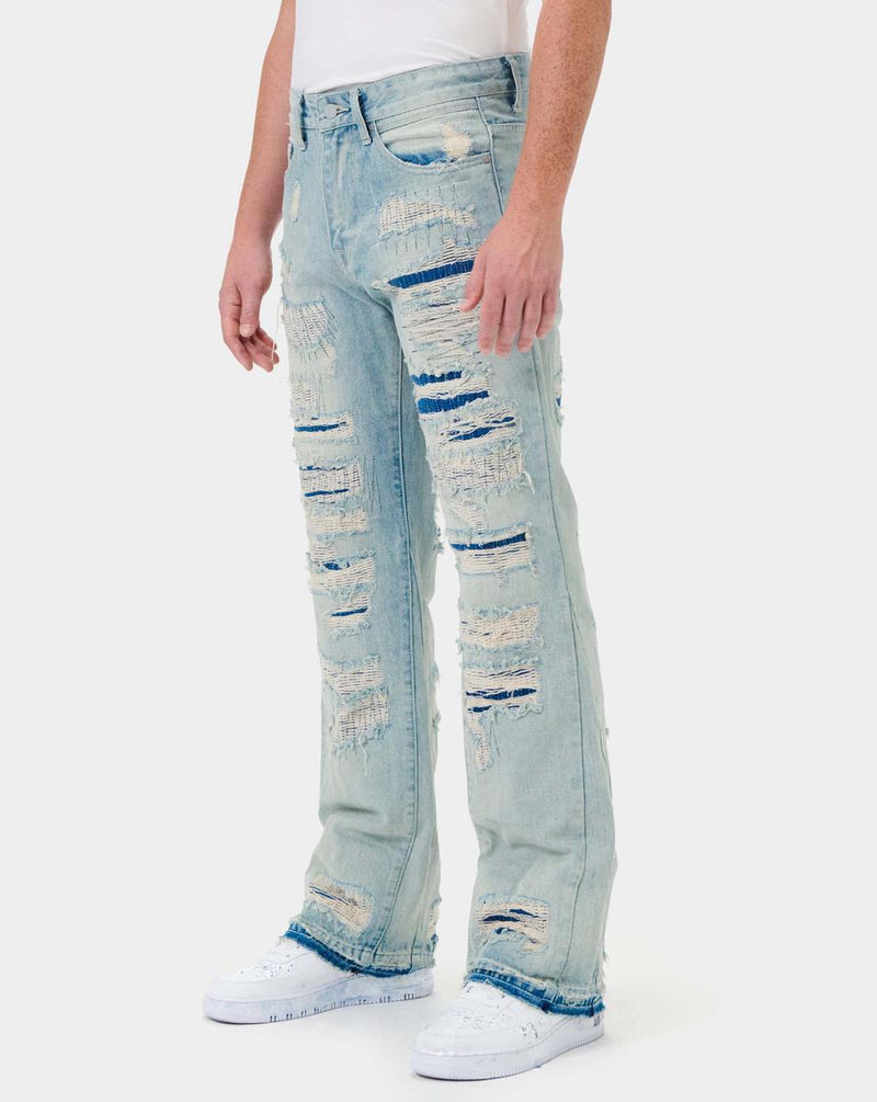 First Row Rip and Repair Stacked Denim (Lt.Tint) FRD2202 - Fresh N Fitted Inc