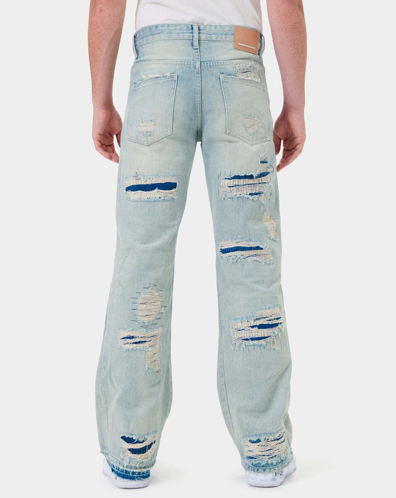 First Row Rip and Repair Stacked Denim (Lt.Tint) FRD2202 - Fresh N Fitted Inc